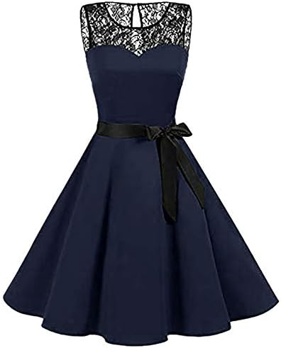 Dorouis Vintage London Style Series Women Lace Top Patchwork Solid Hepburn Dress
