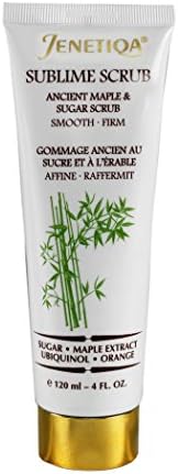 Smooth Crepey skin with Sublime Scrub, Natural Fruits Exfoliator with Vitamin C, Apricots, enzymes, bamboo extract and green tea. Helps eliminate dead skin