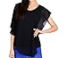 Shawhuaa Womens Batwing Sleeve Irregular Hem Chiffon Blouse T-Shirt Tops X-Large Black