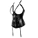 Kranchungel Women's Faux Leather Underbust Cupless Buckle Zipper Corset Basques Bustier Medium Black