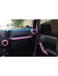 Opall Juego completo de tapacubos para decoración de interiores, tapacubos de salida de aire para volante y consola central, tapa interior del mango de la puerta, asas de pasajero para Jeep Wrangler JK JKU 2011   2017 4 puertas..., 12 piezas rosa