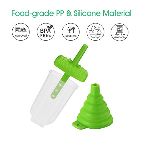 Omorc Popsicle Molds Set - BPA Free & FDA Certified & Food Safe - 6 Pack Reusable Ice Pop Molds Makers Drip-Guard Handle Easy-Release Ice Cube Tray Molds with Folding Funnel and Cleaning Brush