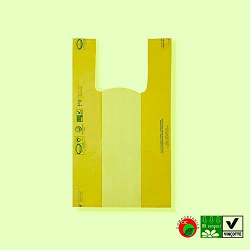 Green Biodegradable and Compostable Bags – Shoppers bags with Tank Top Handle Conforms to European Standard Uni en 13432: 2002 – Organic Products in mater-bi Bags 100% Biodegradable and Compostable Maxi cm. 34+10,5+10,5x65 green