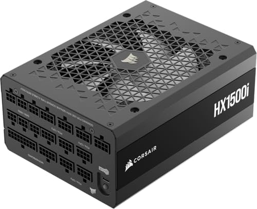 CORSAIR HX1500i (2025) Fully Modular Ultra-Low Noise ATX Power Supply with 12V-2x6 Cable – ATX 3.1 & PCIe 5.1 Compliant, Cybenetics Platinum Efficiency, Fluid Dynamic Bearing Fan – Black