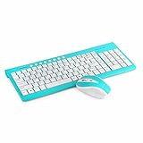 VEGCOO E2 Wireless Keyboard and Mouse Combo 113 Keys (Battery Included) Quiet Compact Keyboard Mouse Set With Caps/Number Lock/ Low Battery Indicator Lights (Blue)