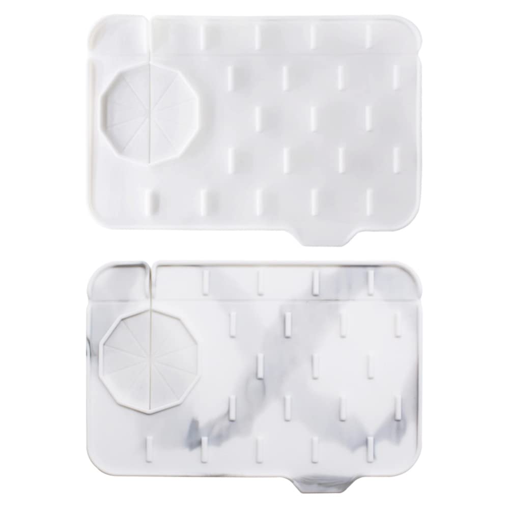 2 Pcs Silicone Faucet Mat, Drip Catcher Tray, Soap Holder Sink Draining Pad for Kitchen, Bathroom - Double-sided, White