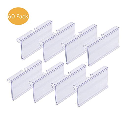 60 PCS Clear Plastic Label Holder Wire Shelf Retail Price Tag Label Card Merchandise Sign Display Holder IRCHLYN (6cm x 4.2cm)