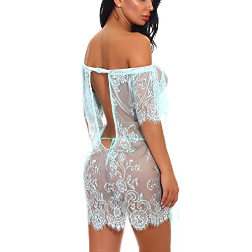 DongDong Fashion Women Off-Shouder Babydoll Mini Sleepskirt Lace Sexy Lingerie Underwear - Thumbnail 2