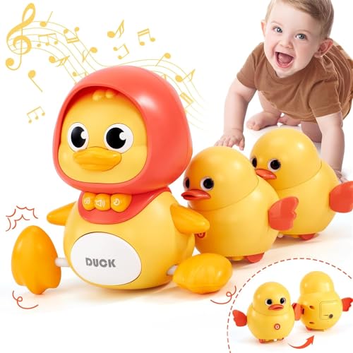AM ANNA 3 Pcs Musical Duck Crawling Baby Toys Set with Music & Light for Baby 6 to 12 Months, Crawling Baby Toys Early Learning Educational Toy for Babies 12 18 Months Birthday Toy for 1 2 Year Old