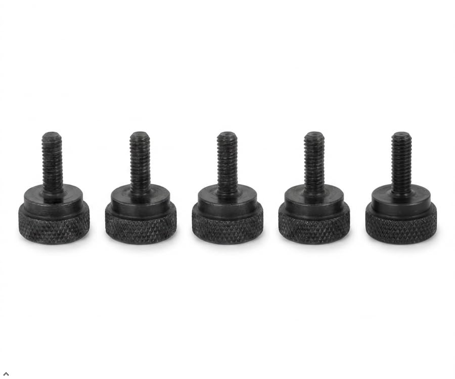 PrecisionGeek® M5 Knurled Thumb Screws with Shoulder – Hand Tightening Fasteners for Mechanical, DIY & Electronic Applications (Black Oxide – 5 pcs)