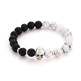 POSHFEEL 8mm Natural Stone Beads Stretch Skull Bracelet,Unisex, 7.5