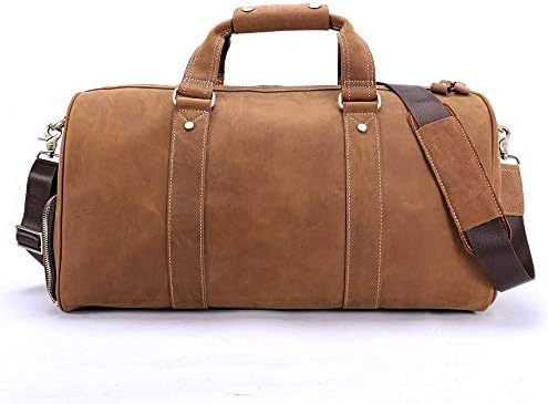 トラベルダッフルバッグ メンズウィークエンドトラベルレザーバッグヴィンテージ大容量クロスボディバッグトートショルダーハンドバッグ一晩バッグ ジムスポーツ荷物バッグキャリーバッグ キャンバス レザーウィークエンドバッグ 色 褐色 Size 47x23x24cm Pr365 Hr