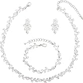 Enrwin Austrian Crystal Rhinestone Choker Necklace Dangle Earring Link Bracelet Jewelry Set for Brides Bridesmaid Prom Costume Accessories for Women