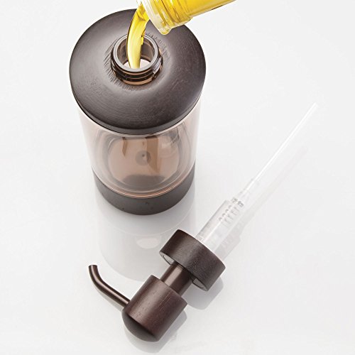 mDesign Liquid Hand Soap Dispenser Pump Bottle for Kitchen, Bathroom | Also Can be Used for Hand Lotion & Essential Oils - Amber/Espresso Bamboo - Thumbnail 2