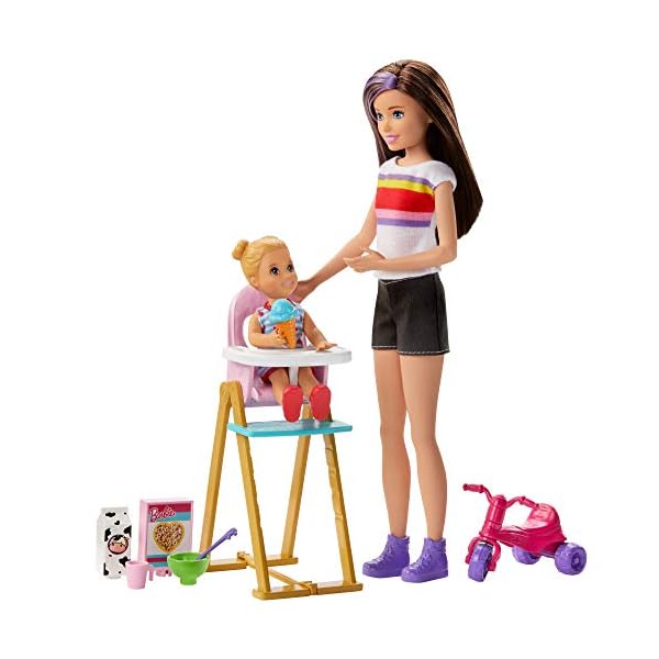 Barbie GHV87 - Skipper Babysitters Inc. Füttern Spielset mit Skipper-Puppe, Kleinkind und Zubehör, Spielzeug ab 3 Jahren