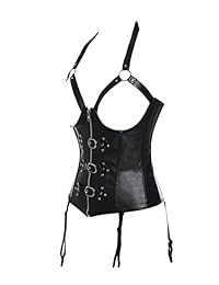 VASLANDA - Corsé sexy de piel con cremallera para mujer, corsé Steampunk Bustier
