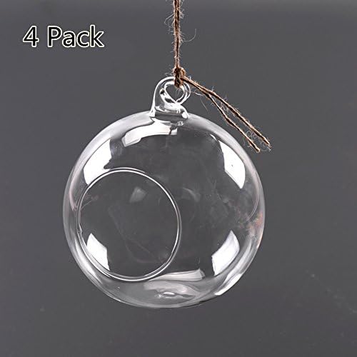 4 Pack Hanging Glass Bauble Ball Sphere Ball Candle Tea Light Holder - Dia:100mm