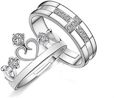 Edress Princess Queen Crown Rings for Women Heart Cubic Zirconia CZ Inlaid Wedding Band Engagement Set (women)