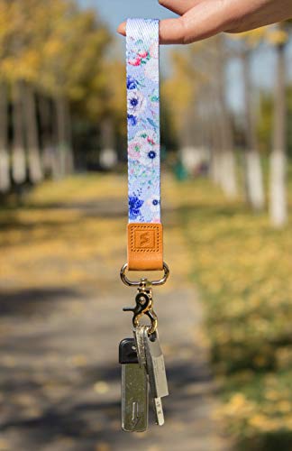 SENLLY Blue Flowers Hand Wrist Lanyard Premium Quality Wristlet Strap with Metal Clasp and Genuine Leather, for Key Chain, Cell Mobile Phone, Camera, Charms, Lightweight Items etc - Thumbnail 7