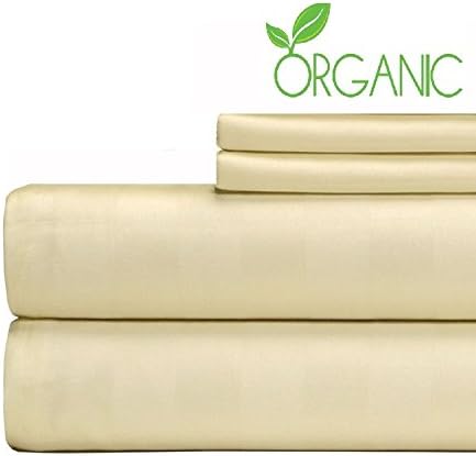 Kaveri Home 100% Organic Egyptian Cotton 1000 Thread Count Hotel Quality 4 Pcs Bed Sheet Set (1 Flat Sheet 1Fitted Sheet 2Pillowcase) Queen Beige Solid