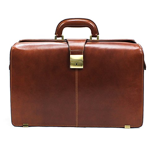 Men's 17" Laptop Lawyer's Briefcase for Business Professionals Top Handle Organization Pockets Lockable Closure and Shoulder Strap Made in Real Italian Bullhide Leather