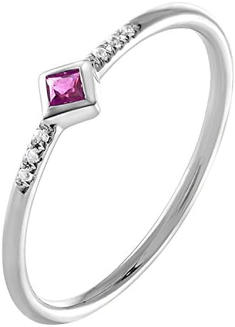 10K White Gold 0.08 Carat (ctw) Round Natural Diamond & Pink Sapphire Engagement Ring For Women