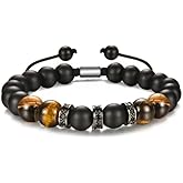 ZukqrymluvIQ Tiger Eye Bracelet For Men Natural Stone Beads Bracelet Set Stretch Lava Rock Bracelets Adjustable Black Crystal Beaded Bracelet for Men Women Gifts
