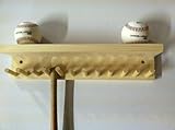 Baseball Bat Rack and Ball Holder Display Natural Finish Meant to Hold up to 11 Mini Collectible Bats and 4 Baseballs