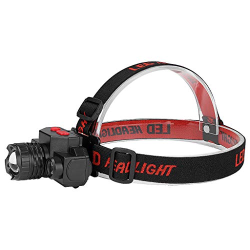 XGao LED Headlamp Adjustable Head Lamp USB Rechargeable Hands Free Headlight Comfortable Elastic Headband Brightest Torch Lamp Light 4 Modes Perfect for Night Camping Fishing Inspection (Black)