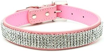Strimm Fashionable Studded Sparkly Diamond Rhinestone Soft Leather Dog Collar for Small/Medium/Large Pets-M,Pink