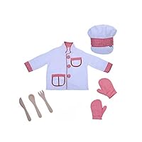 Homefami Role-Play Costume Play Set Chef Costume Set Pretend Play Kids Chef Dress Up Pretend Play Pink Cooking Set Accessories