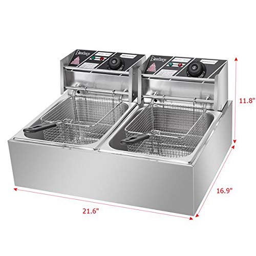 Heavy Duty Deep Fryer, 12.7QT/12L Stainless Steel Large Double Cylinder Electric Fryers with Removable Basket and Professional Heating Element, 110V/5000W Max US Plug (12L)