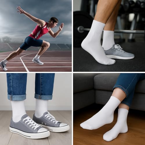 Meia Cano Médio Kit 6 Pares Meias Esportiva Branca, Punho Canelado, Adulto Unissex