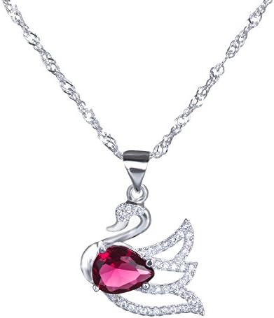 LLNF Wedding Necklace Rhinestone Hollow Swarovski Crystal Elements Butterfly Silver Carved Chain Necklace For Women (Swans Red Diamond)