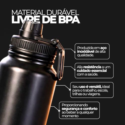 Garrafa Térmica Inox 800ml com Alça Parede Dupla Antivazamento Fitness Gyms - Preta