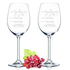 Leonardo XL – Copas de vino (2 unidades, con texto en alemán «Good Day Bad Day Don’t Even Ask», regalo divertido, aptas para copas de vino blanco, regalo original)