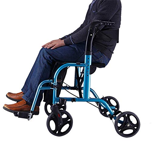 LMEIL 4 Wheels Walker Rollator Adjustable Height Adult Folding Transport Chair, Reversible Backrest, Detachable Footrests and Detachable Storage Bag for Elderly