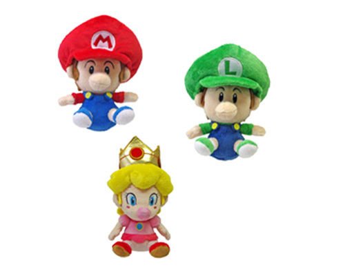 Set of Sanei Baby Mario, Baby Luigi, Baby Peach Plush Doll
