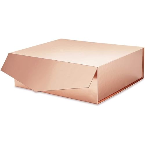 ROSEGLD Gift Box 14x9.5x4.5 Inches, Bridesmaid Proposal Box, Large Gift Box with Lid, Collapsible Gift Box with Magnetic Closure, Luxury Gift Box Sturdy Storage Box (Glossy Rose Gold)