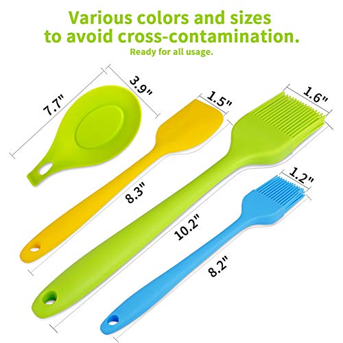 Basting Brush Silicone Heat Resistant BPA Free Pastry Brushes with Spatula for BBQ Grill Barbeque & Kitchen Baking Set -Meat/Cakes/Cookies/Butter/Desserts/Oil Brushes Soft Bristles Long Handle (6)