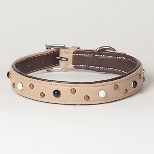 Large Genuine Napa Leather Decorated "Ivory" Dog Collar, Fits Necksize 17" to 21"