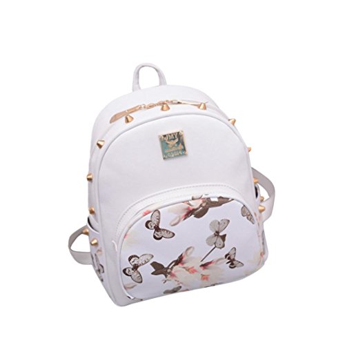 Respctful Backpack for Girls Fashion Floral Printing School Bags (White)