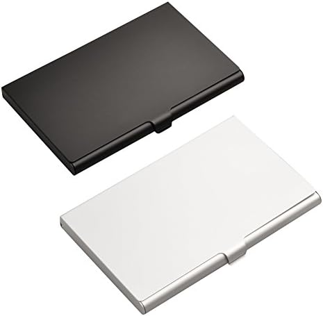 ISOTO 2Pcs Professional Aluminum Business Name Card Holder ID/Credit Cards Holder Case Slim Design Red and Silver Women (Black+Silver)