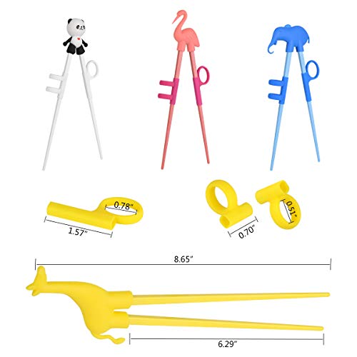 Training Chopsticks, 4 Pairs Cute Animal Shape Easy to Use Children's Learning Chopsticks helper With attachable for Right or Left Handed Child Adults Beginners