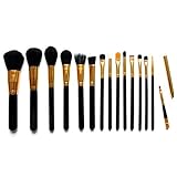 Aliliya Professional 15PCS Premium Luxurious Synthetic Hair Kabuki Makeup Brush Set Cosmetics Foundation Blending Blush Face Powder Brush Makeup Brush Kit (Golden Black)