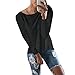 Antopmen Women Summer Back Crisscross Lace Up Tops Loose Fit Long Sleeve Tee