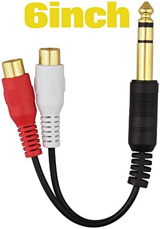 Fowod Y Splitter Adapter, 6.35 mm 1/4 inch Male Jack to Dual RCAF (RCA Female), 6 Inch, 24K Gold Plated Connectors,