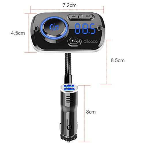 ALLCACA Car FM Transmitter Wireless Audio Adapter Receiver Hands Free Car Kit with QC3.0 Charging and 7-Color Backlit, 4 Play Modes