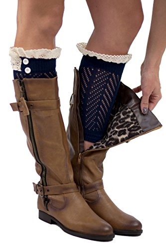 The Original 2 Button Lace Boot Cuffs Navy by Modern Boho - Thumbnail 4