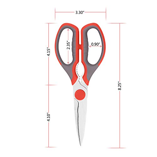 Multifunction Kitchen Scissors 2-Piece Set WELLSTAR, Heavy Duty Food Shears for Chicken Meat Vegetable Fish Herb Poultry Stainless Steel Cooking Scissors with Comfortable Handle Scissors Set (Red)